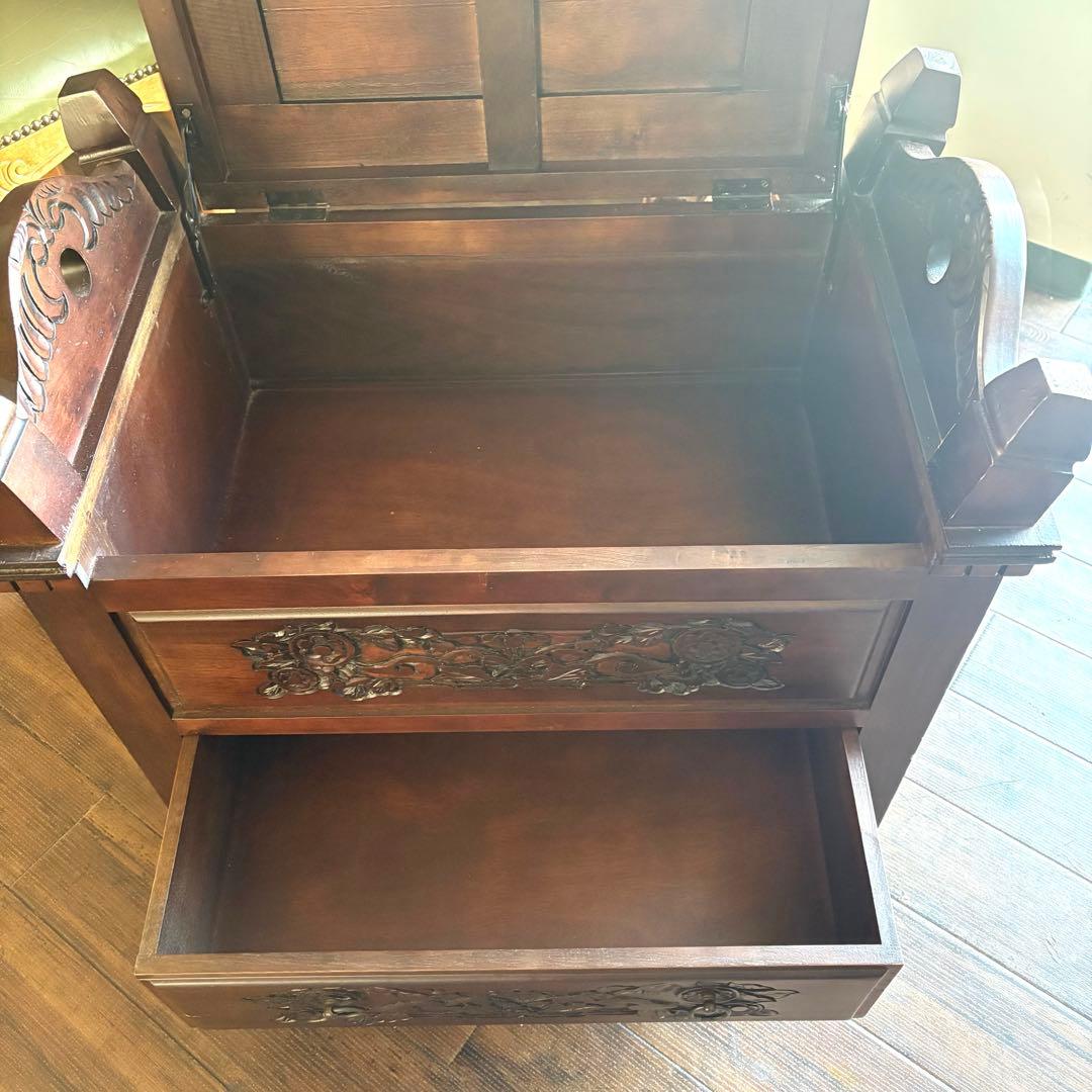 a034 アンティーク調 フラワーカービング 木製2段チェスト キャビネット