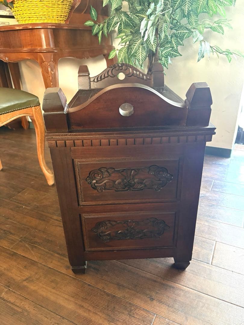 a034 アンティーク調 フラワーカービング 木製2段チェスト キャビネット