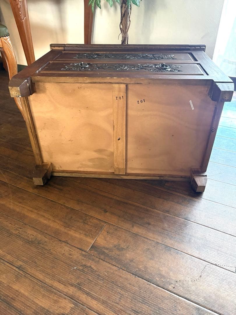 a034 アンティーク調 フラワーカービング 木製2段チェスト キャビネット