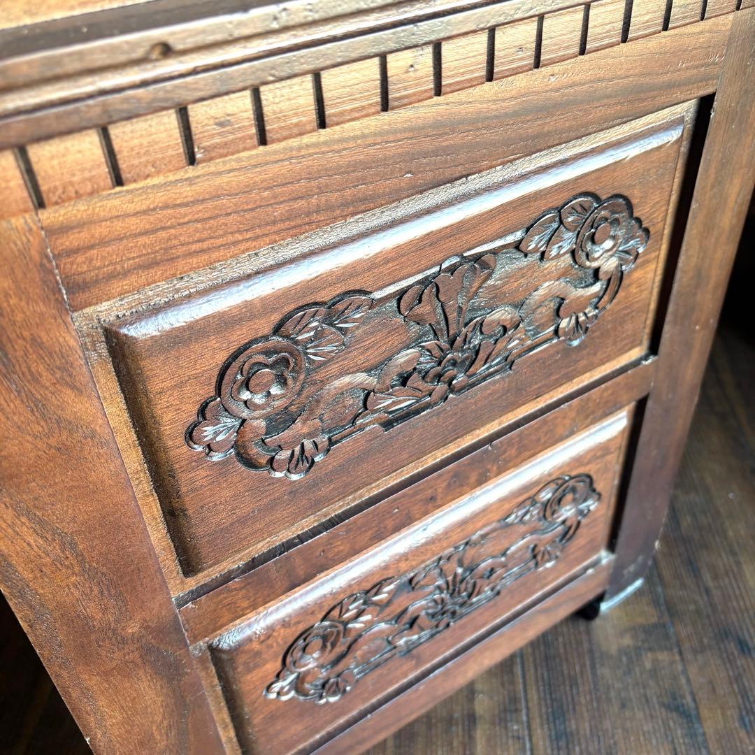 a034 アンティーク調 フラワーカービング 木製2段チェスト キャビネット