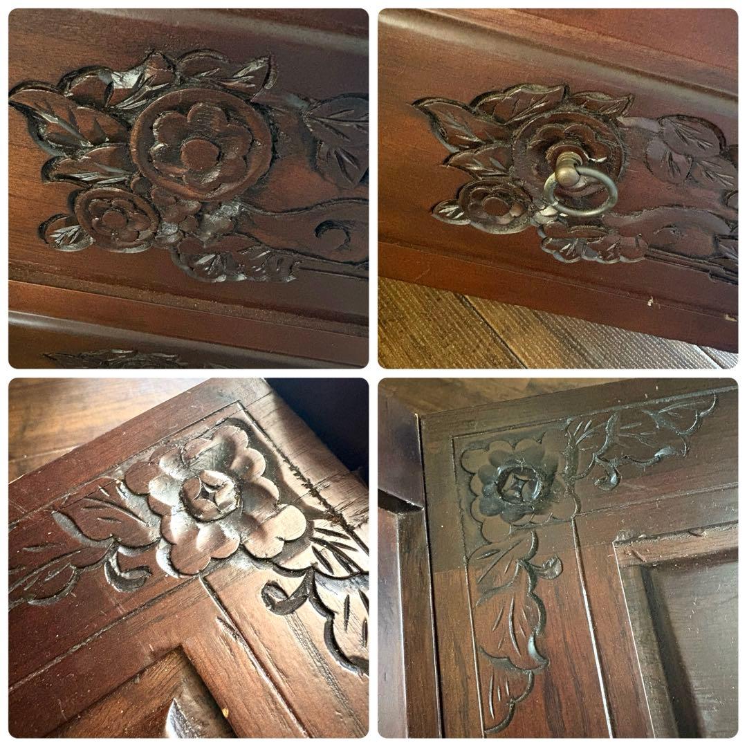 a034 アンティーク調 フラワーカービング 木製2段チェスト キャビネット