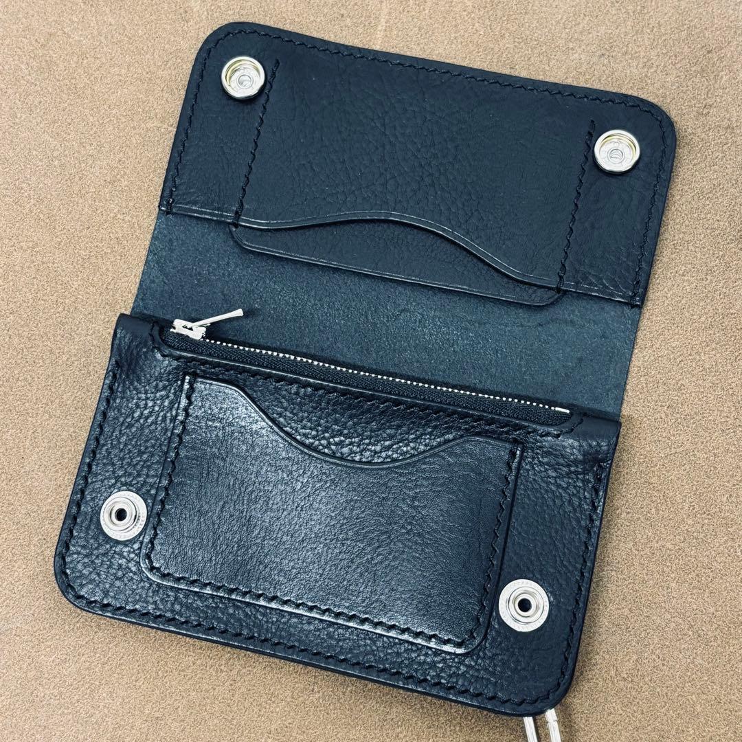 トラッカーウォレット　ミドル　黒　2層　薄型　イタリアレザー　Virgilio