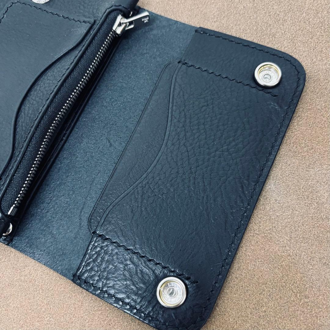 トラッカーウォレット　ミドル　黒　2層　薄型　イタリアレザー　Virgilio