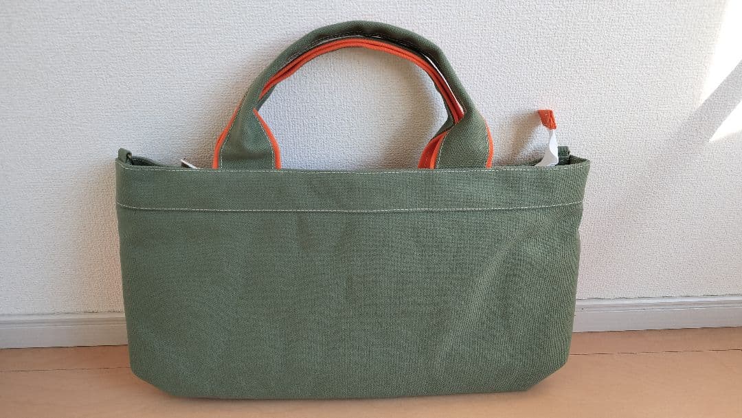 【新品未使用】横長バイカラーファスナー付トートバッグ帆布〈富士金梅8号〉1点もの