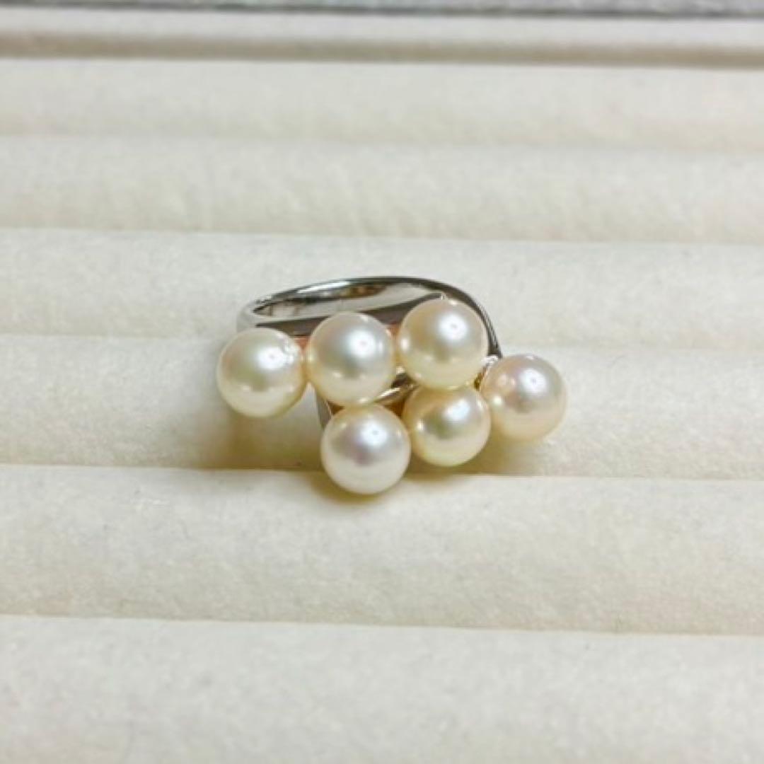SALE中❣️花珠　あこや真珠　ホワイトピンク系　ダブルラインリング　サイズフリー