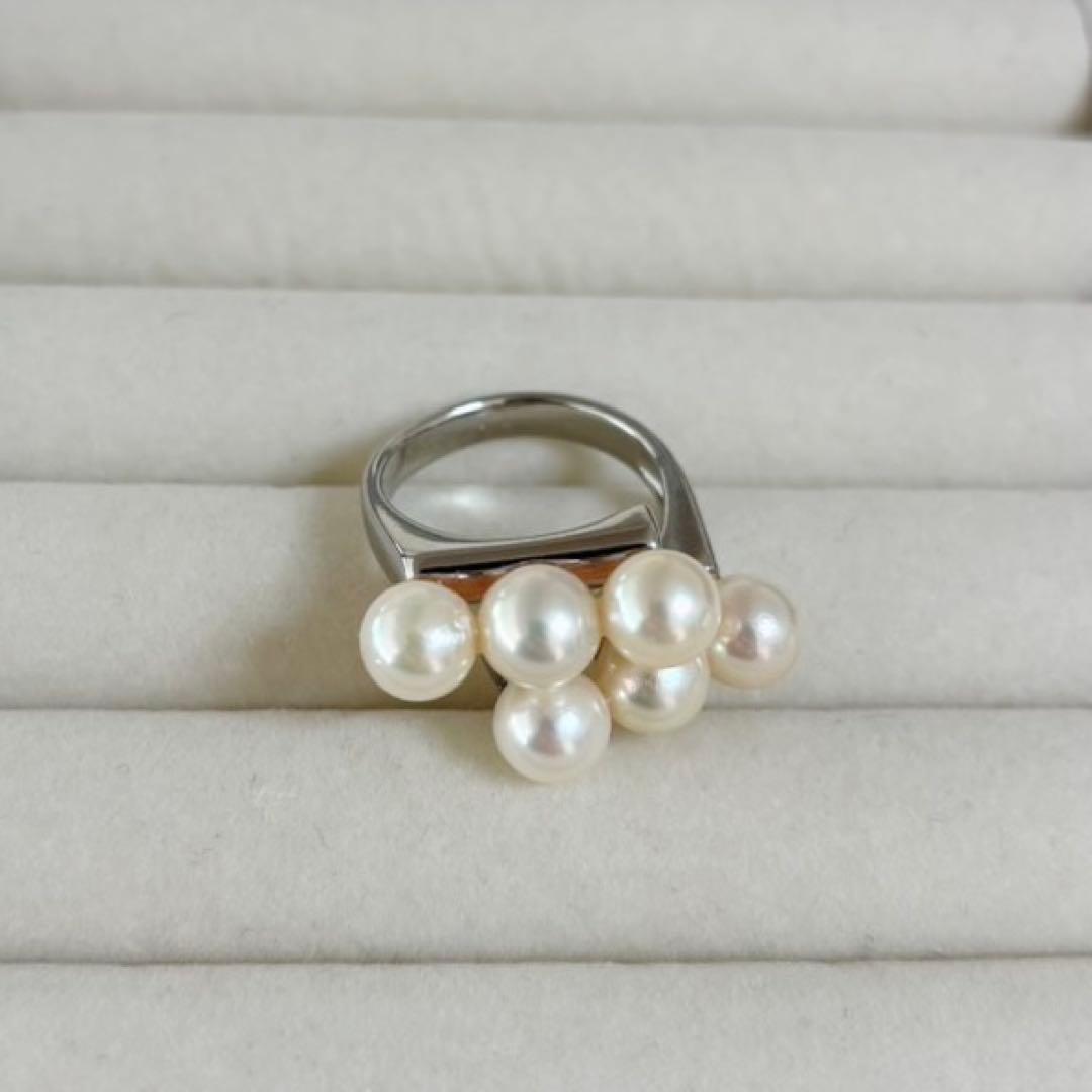 SALE中❣️花珠　あこや真珠　ホワイトピンク系　ダブルラインリング　サイズフリー