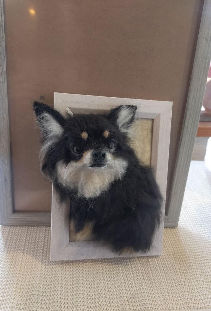羊毛フェルト　ハンドメイド　犬　チワワ　フレーム