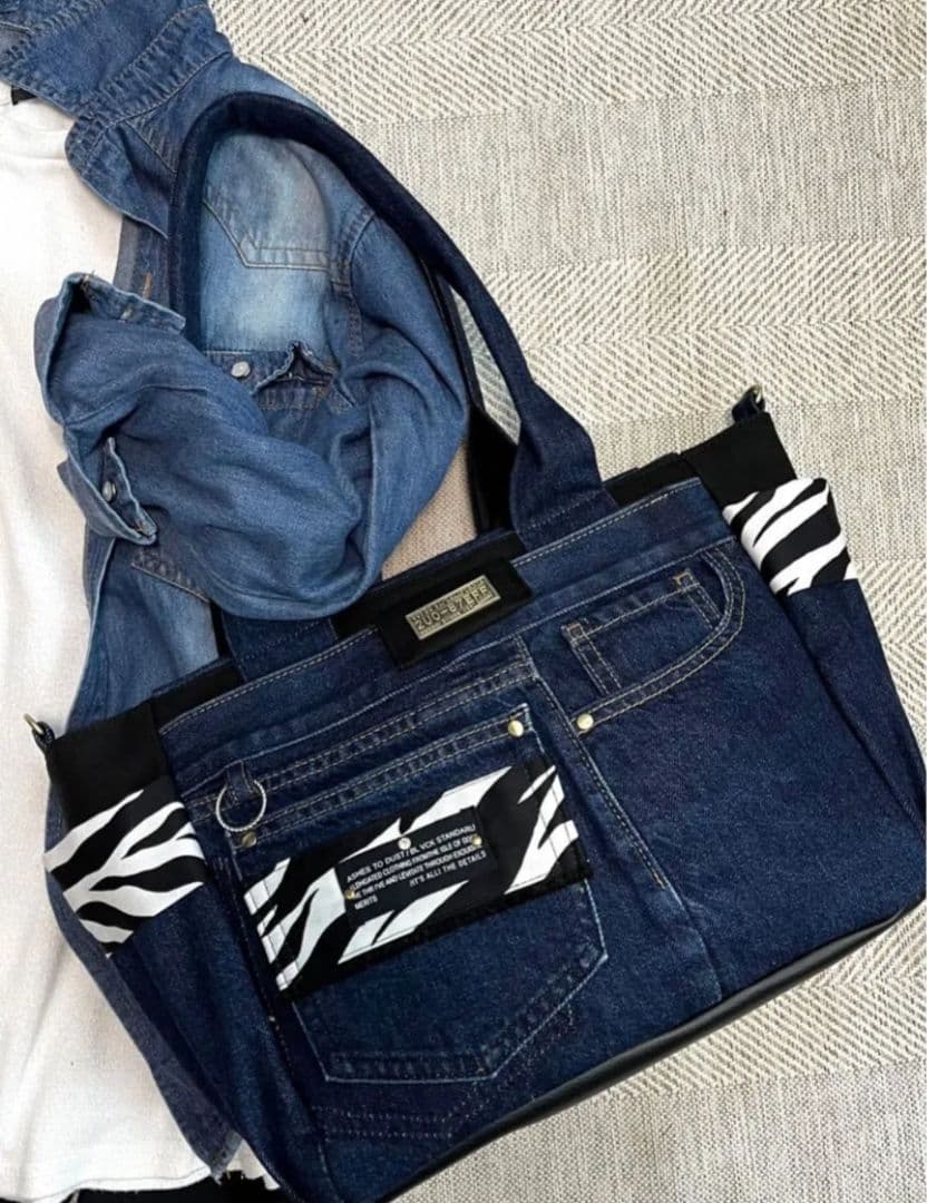 ホイミネ大きめデニムリメイクバッグ（LL）No.947☆トートバッグ