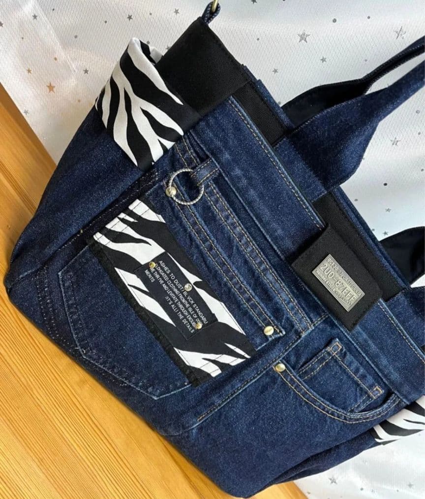 ホイミネ大きめデニムリメイクバッグ（LL）No.947☆トートバッグ