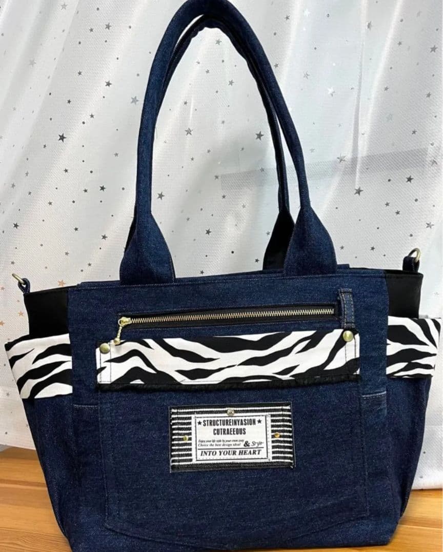 ホイミネ大きめデニムリメイクバッグ（LL）No.947☆トートバッグ