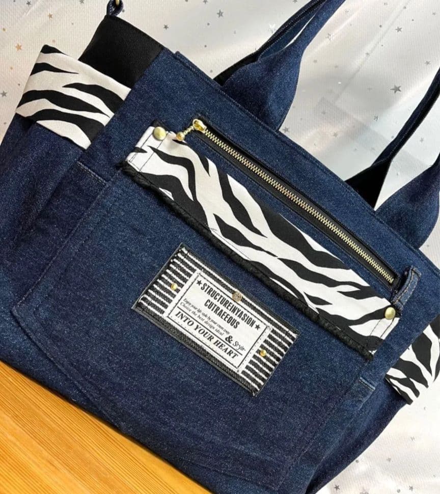 ホイミネ大きめデニムリメイクバッグ（LL）No.947☆トートバッグ