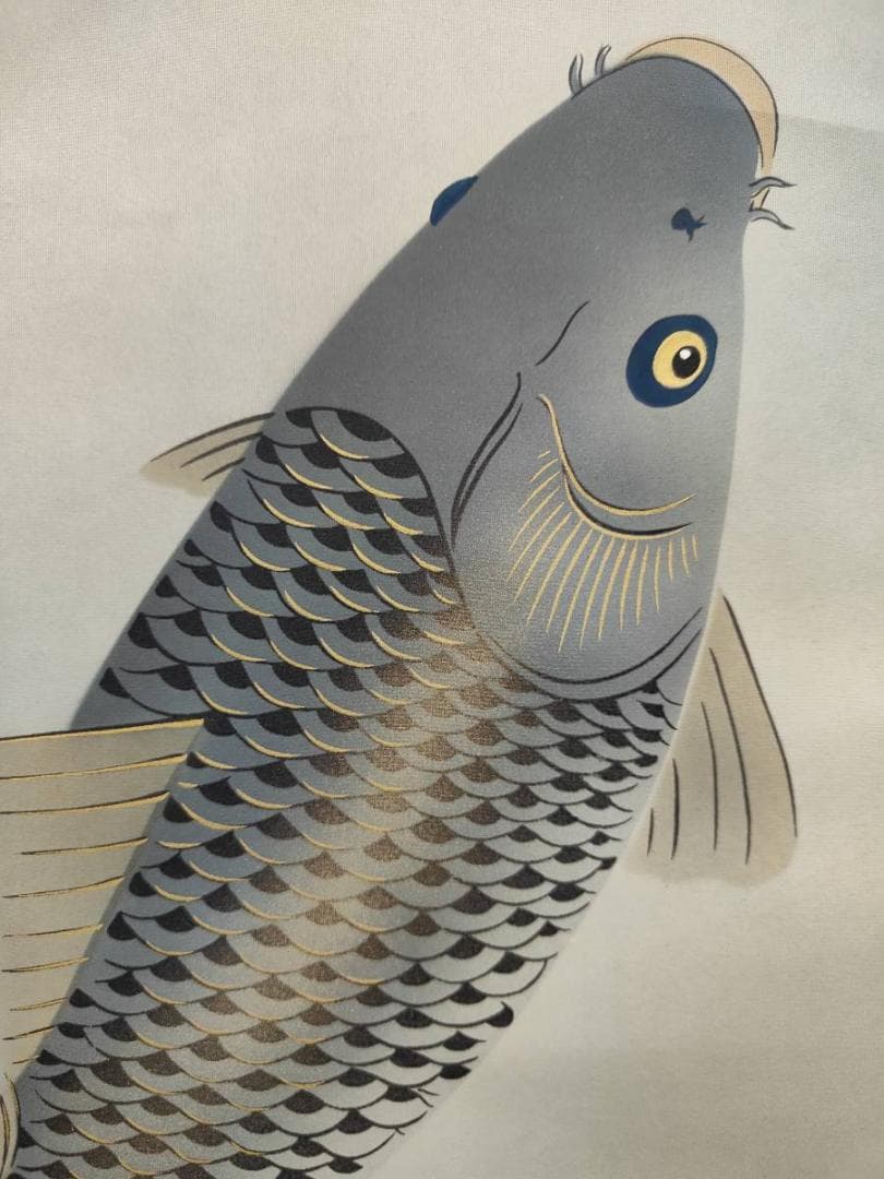 真作/江河/鯉図/双鯉図/花鳥/布袋屋掛軸A-696