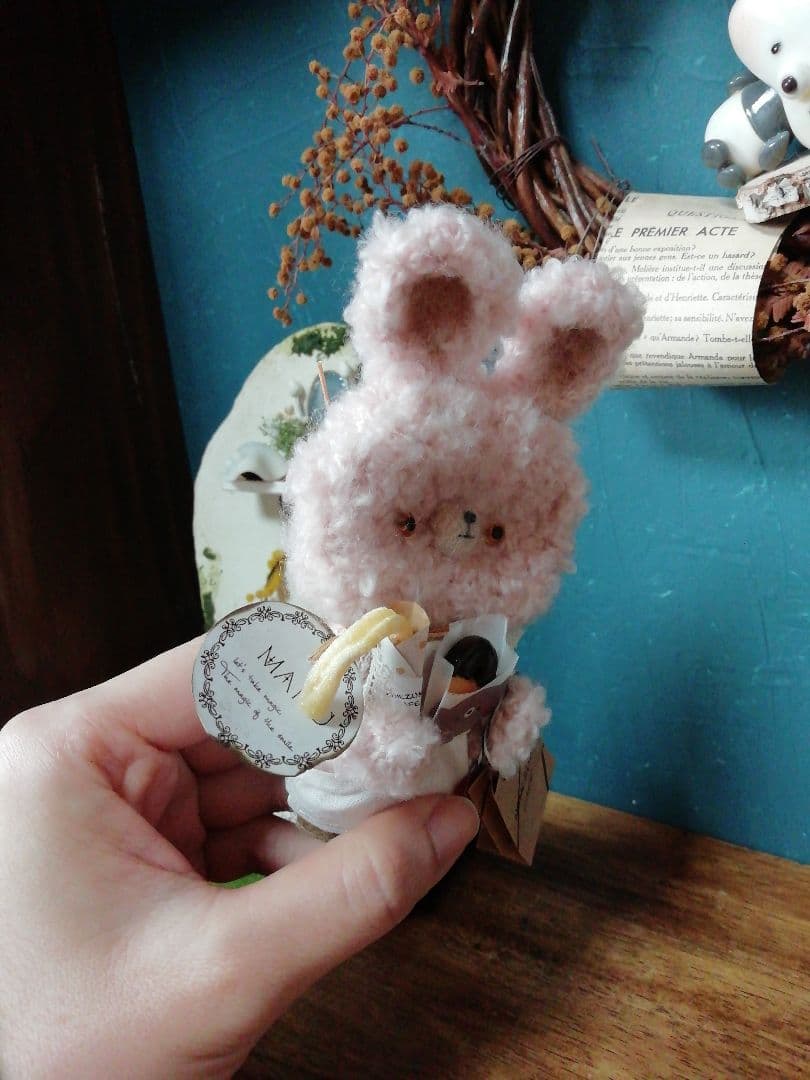 ちびっこの編みぐるみ♡苺ミルクうさぎ꒰ ᐢ⸝⸝•༝•⸝⸝ᐢ ꒱送料無料♪