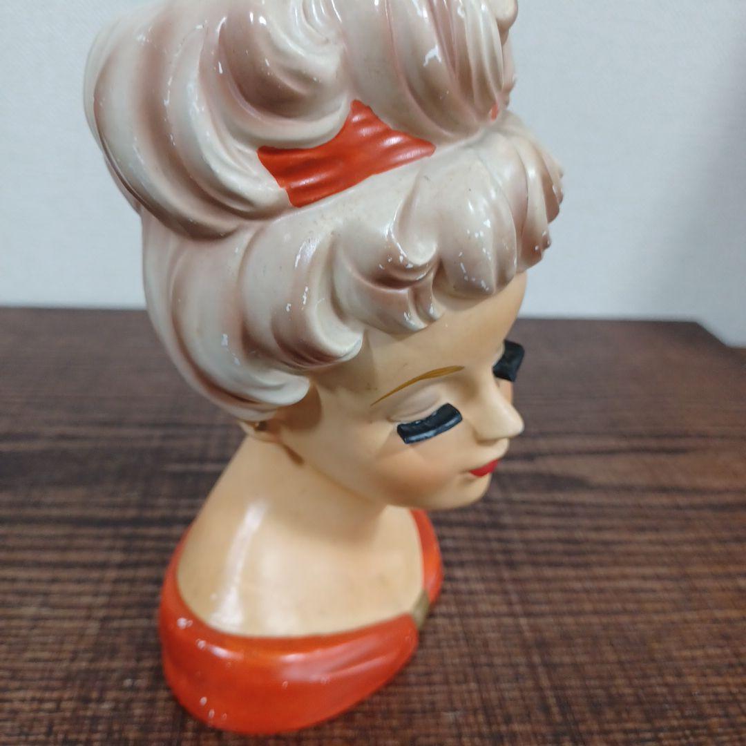 ビンテージ レディヘッドベース 陶器製の置物花瓶　薄紫とオレンジ　2点セット