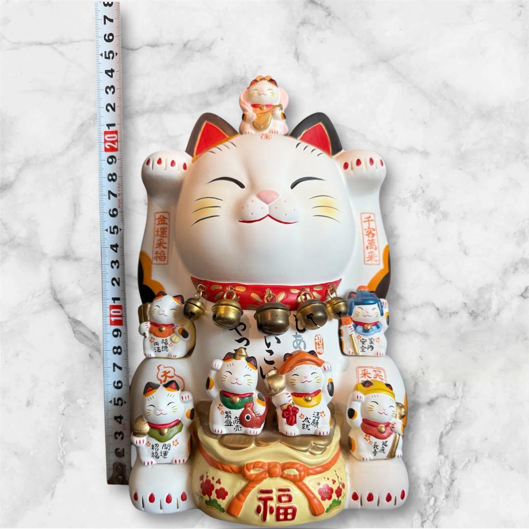 【極美品】縁起物 招き猫 七福神 陶器製 置物 幸運 金運アップ（高さ27cm）