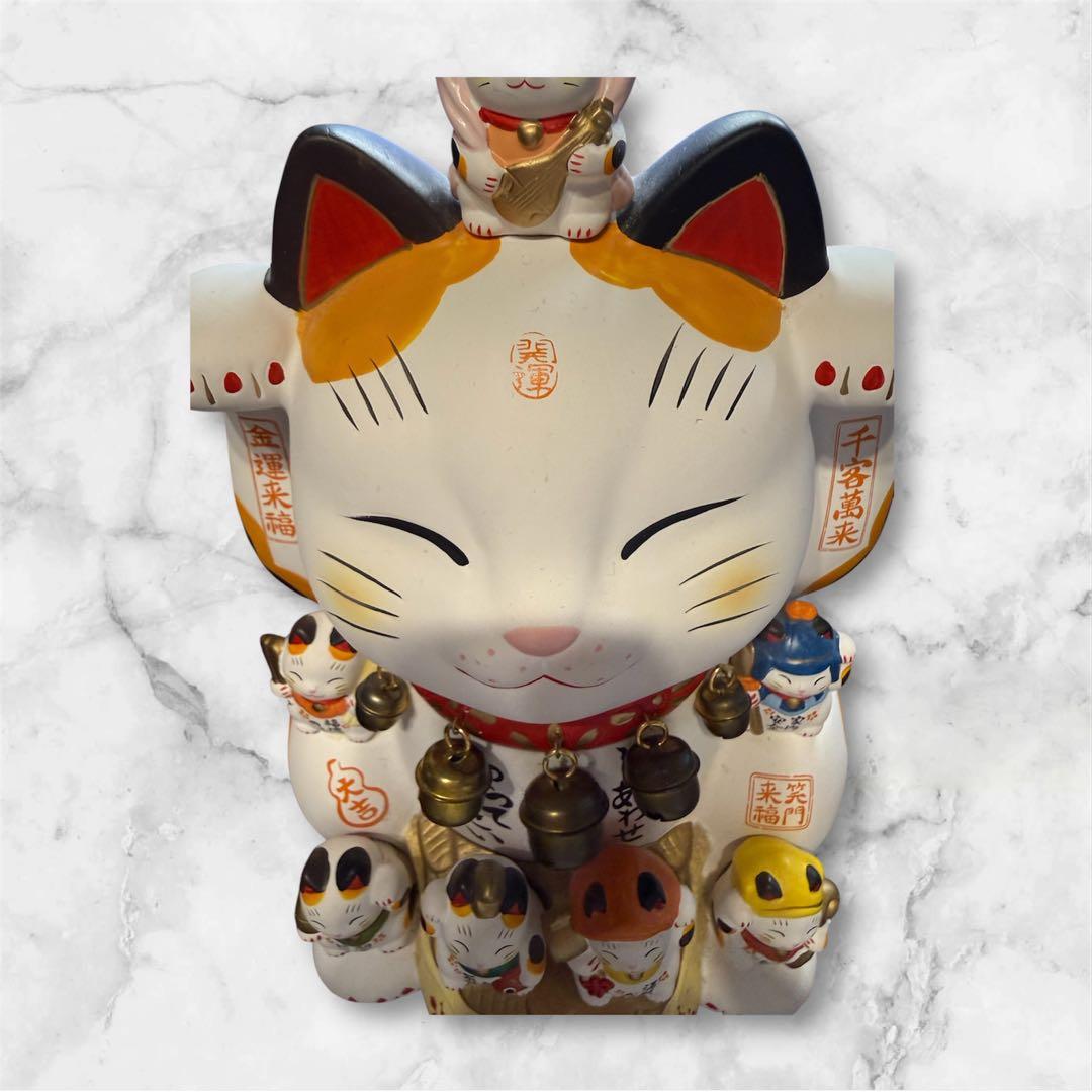 【極美品】縁起物 招き猫 七福神 陶器製 置物 幸運 金運アップ（高さ27cm）