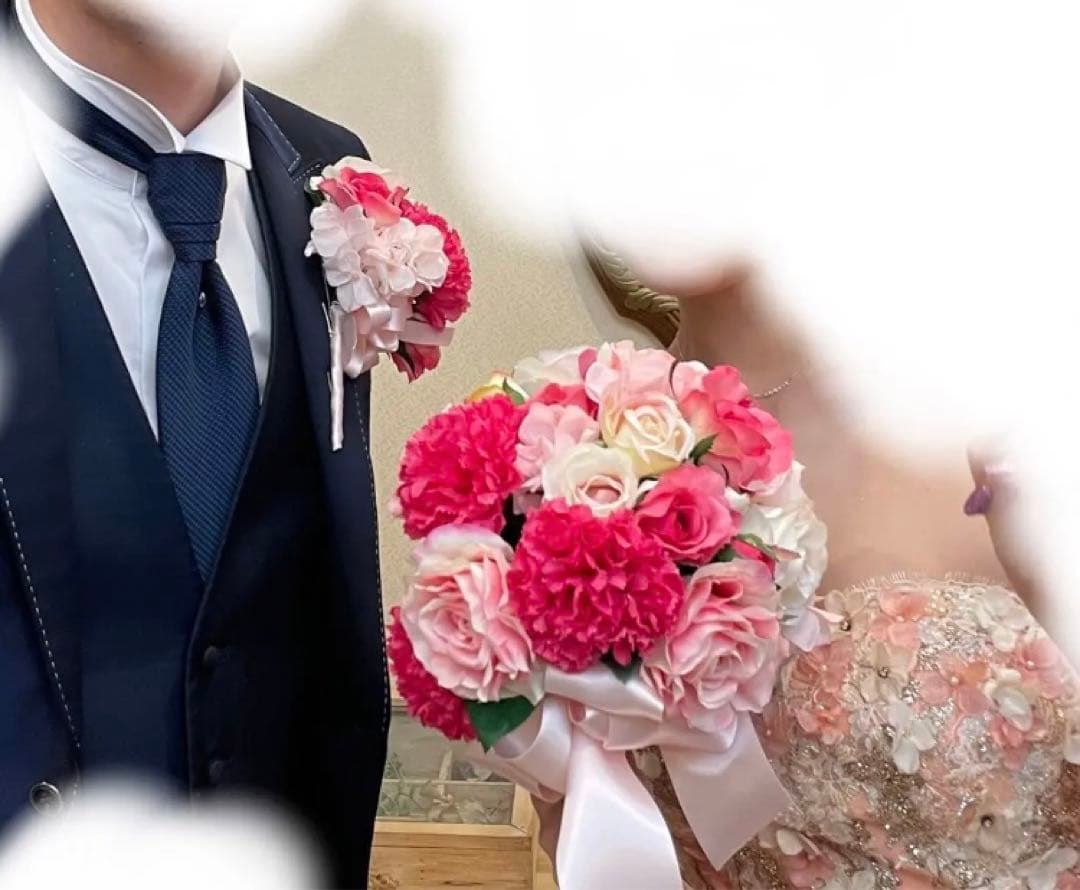 ウェディングブーケ　ブートニア　結婚式　前撮り　ピンク　花束