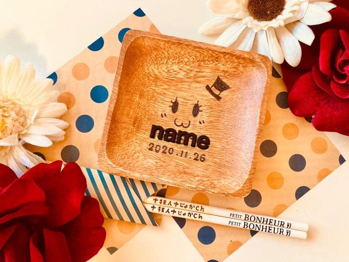 Alex様ご確認　ハンドメイド　ウッドバーニング　名入れ角形プレート　名前箸