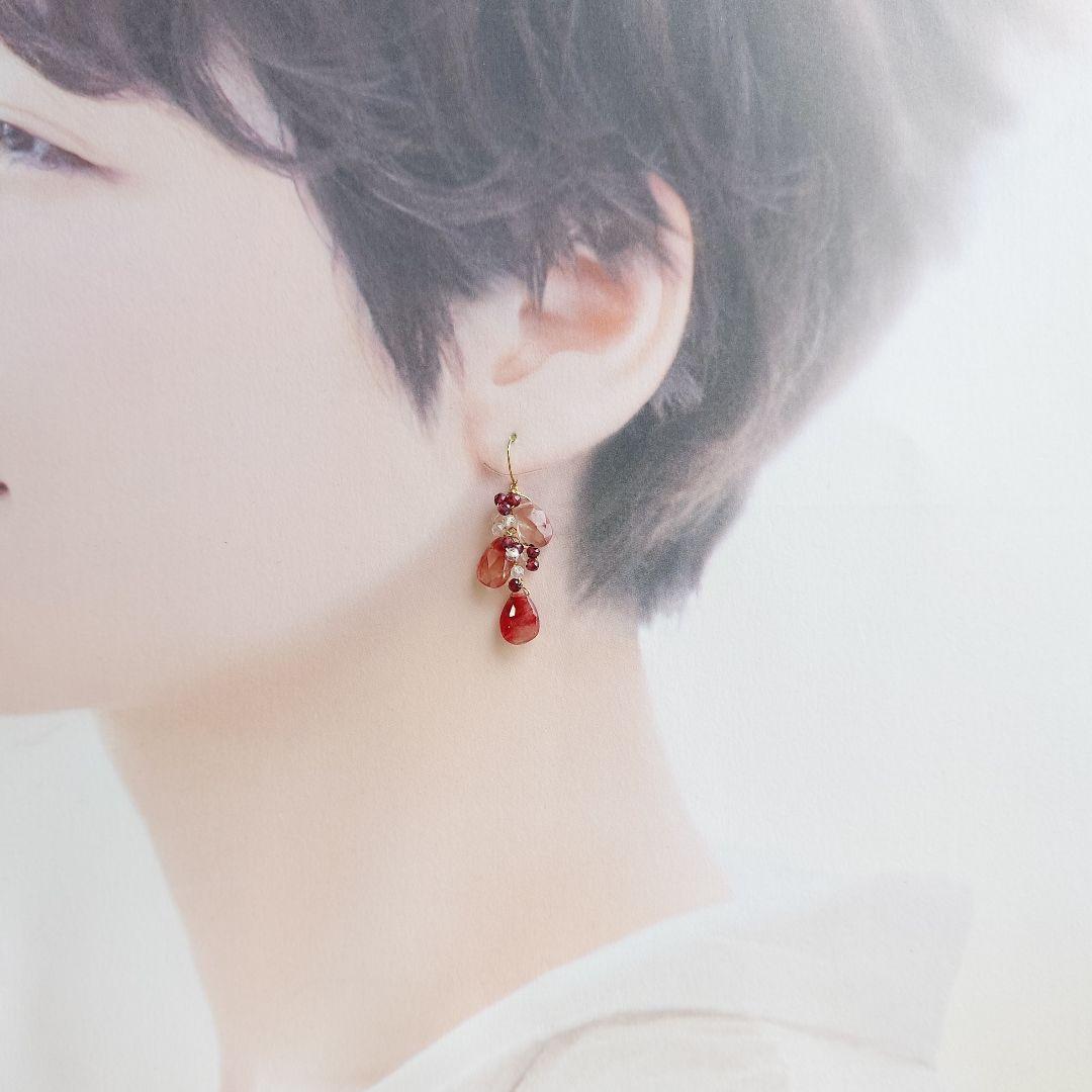 K10YG アンデシン×トパーズ×ガーネットのピアス