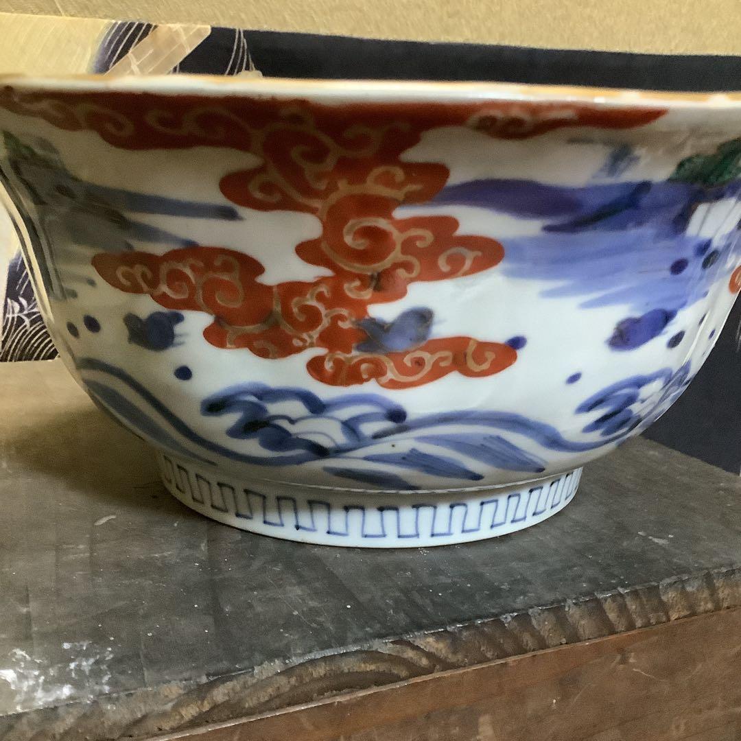 古伊万里　金欄花絵　絵皿　山水楼閣紋　大鉢　幕末　共箱付　大聖寺・李朝好きも