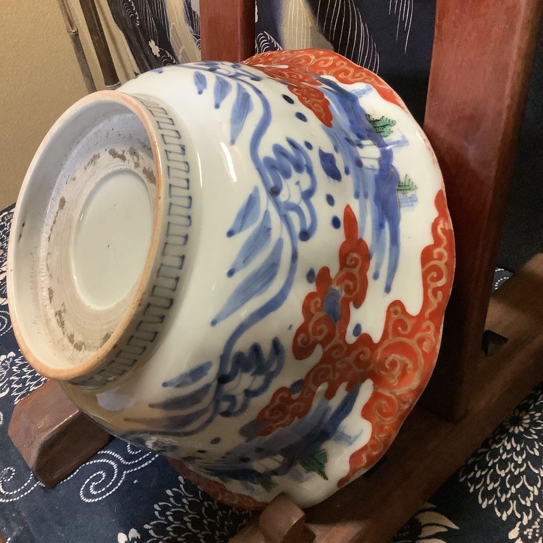 古伊万里　金欄花絵　絵皿　山水楼閣紋　大鉢　幕末　共箱付　大聖寺・李朝好きも