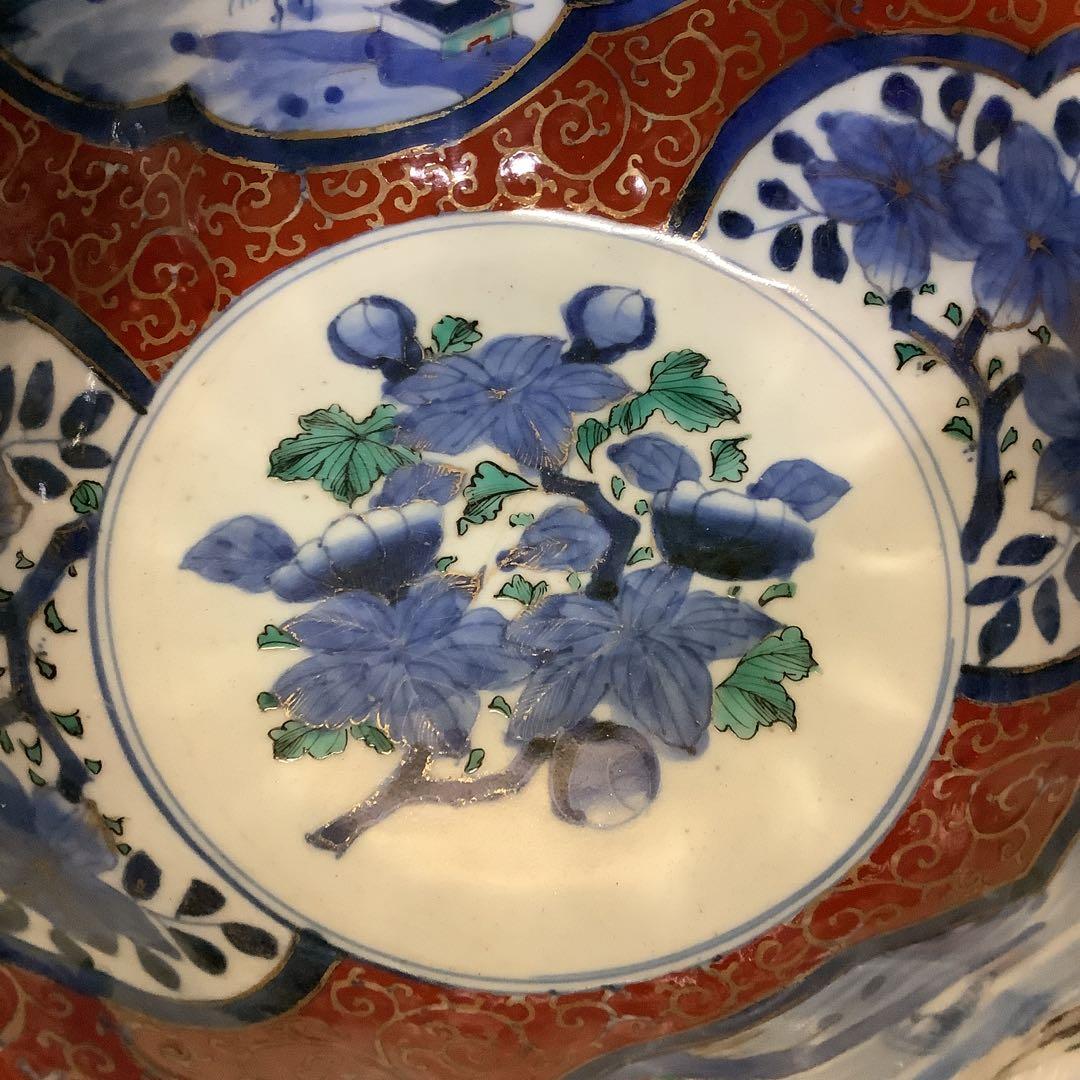 古伊万里　金欄花絵　絵皿　山水楼閣紋　大鉢　幕末　共箱付　大聖寺・李朝好きも