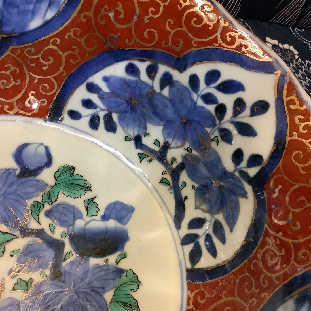 古伊万里　金欄花絵　絵皿　山水楼閣紋　大鉢　幕末　共箱付　大聖寺・李朝好きも