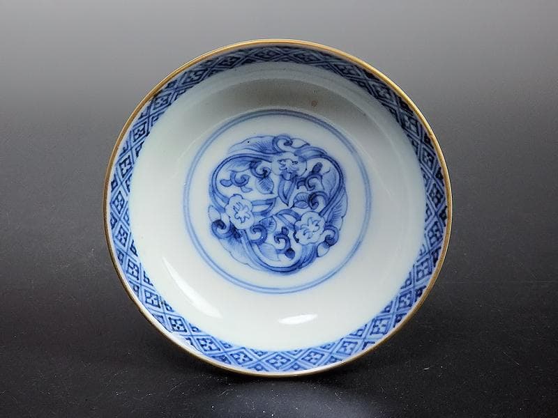 古伊万里　色絵　花唐草に鳳凰の図　蓋茶碗　２客C239A-B -BDg