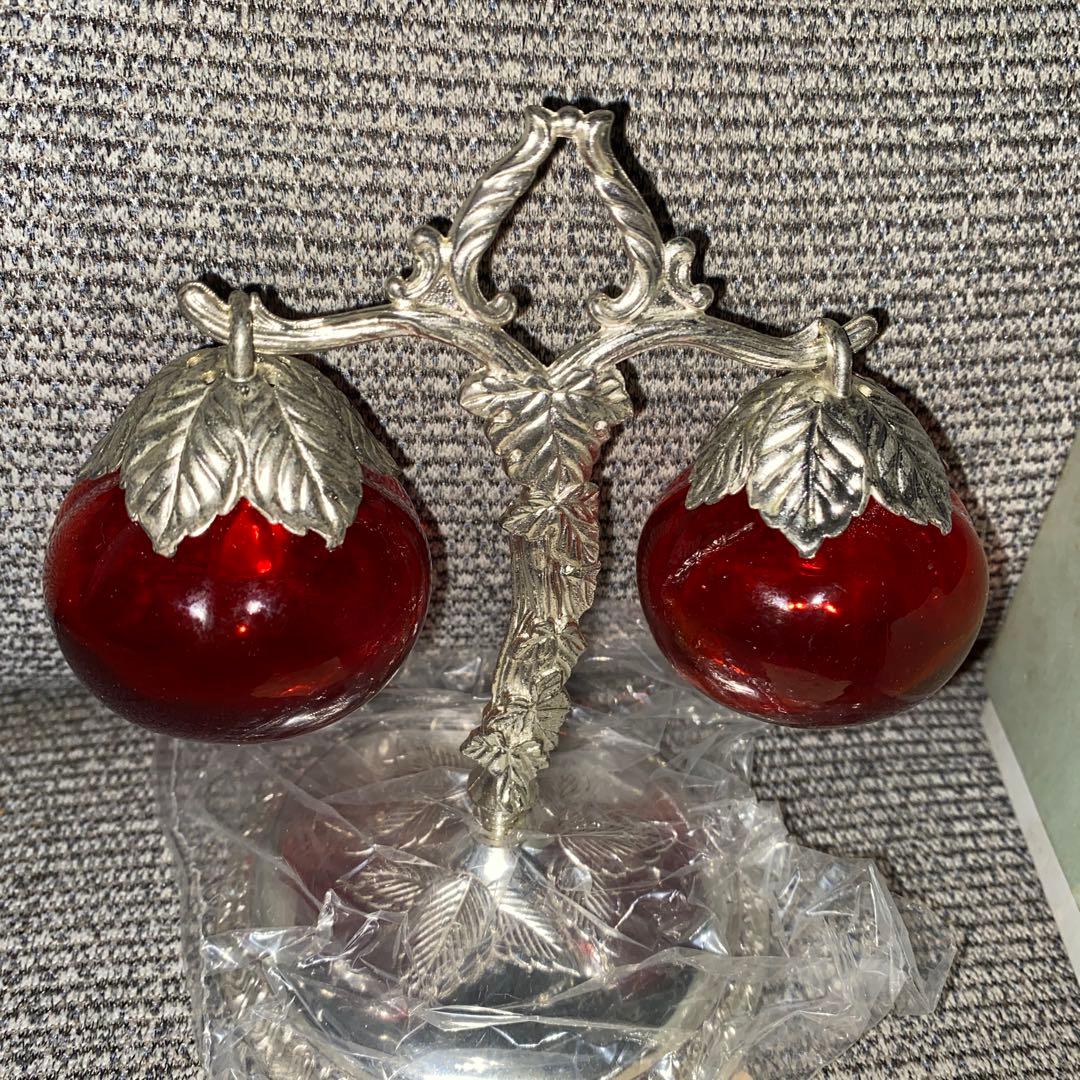 【アンティーク雑貨⭐︎超レア！】トマト型ガラス製　調味料入れ♡昭和レトロ　箱付き