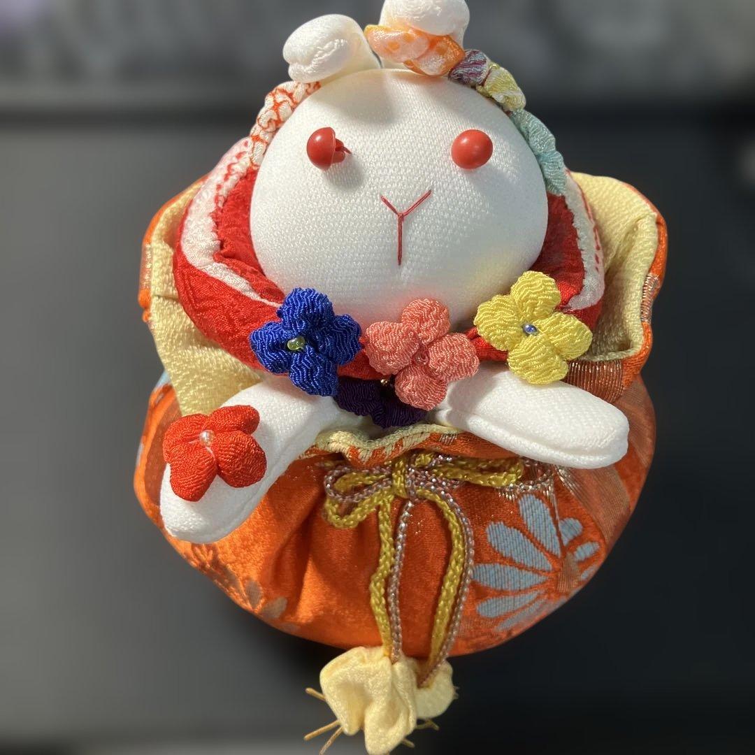 ちりめん細工　うさぎの人形　巾着　花うさぎ