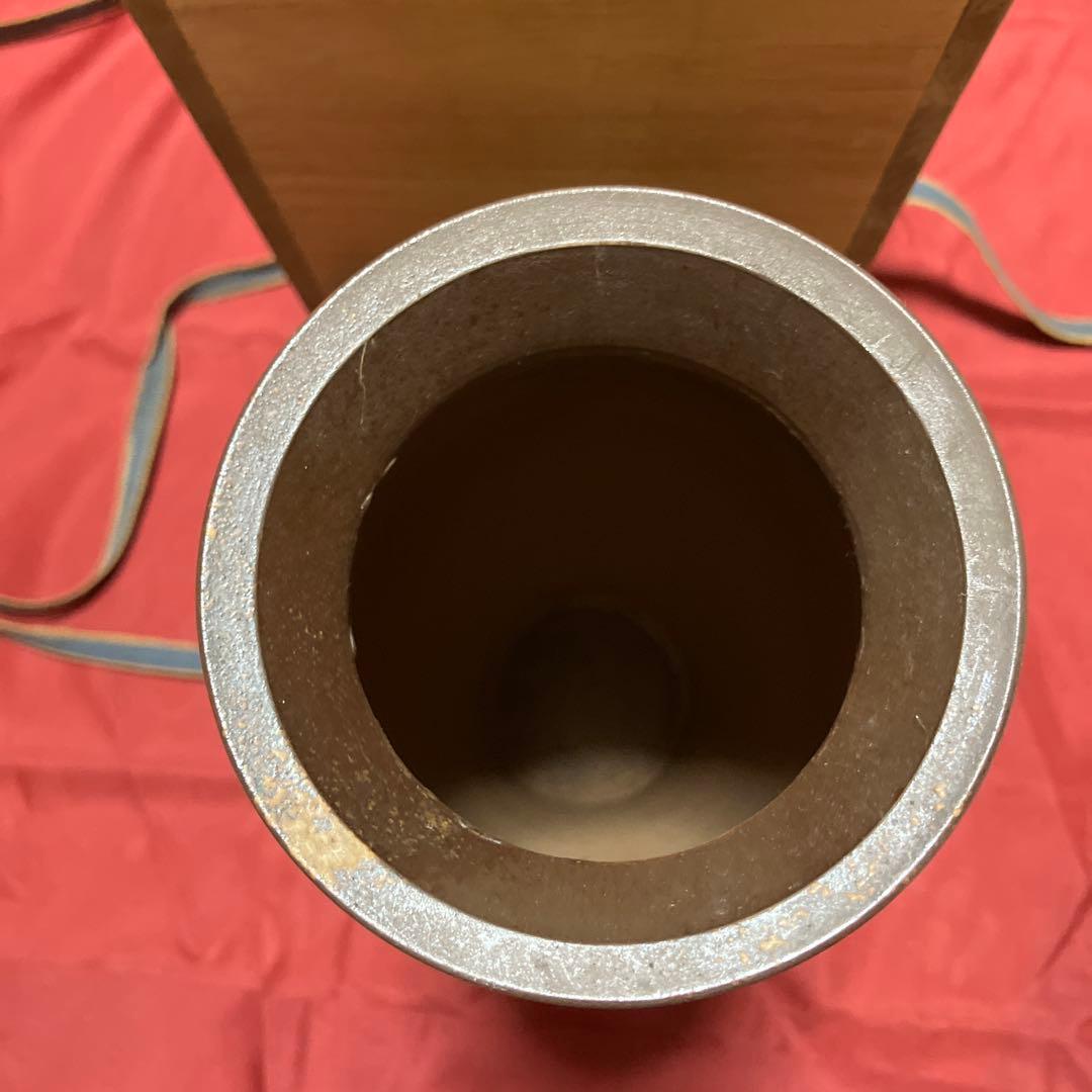 備前焼？茶色の陶器製花瓶 木箱付き