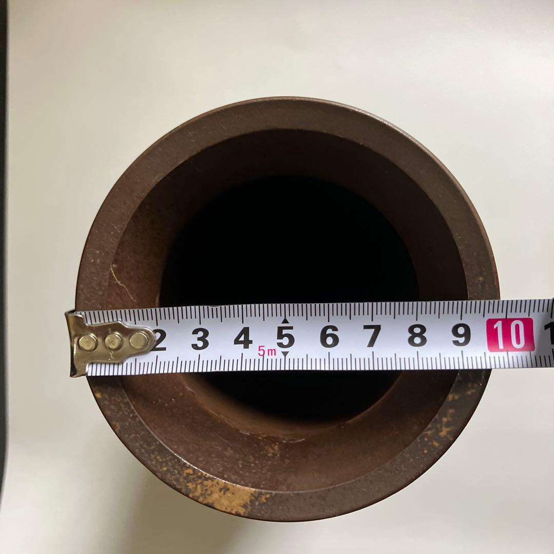 備前焼？茶色の陶器製花瓶 木箱付き