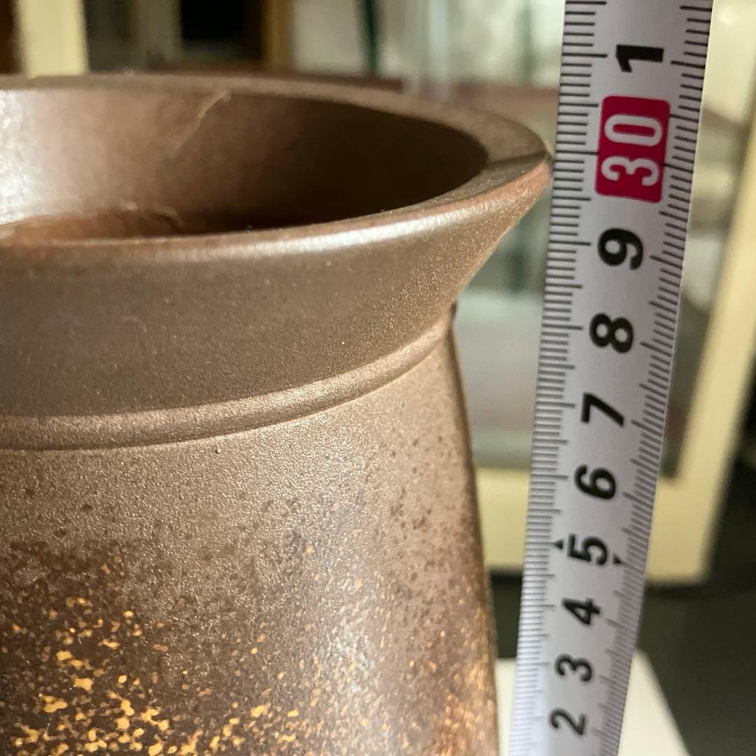 備前焼？茶色の陶器製花瓶 木箱付き