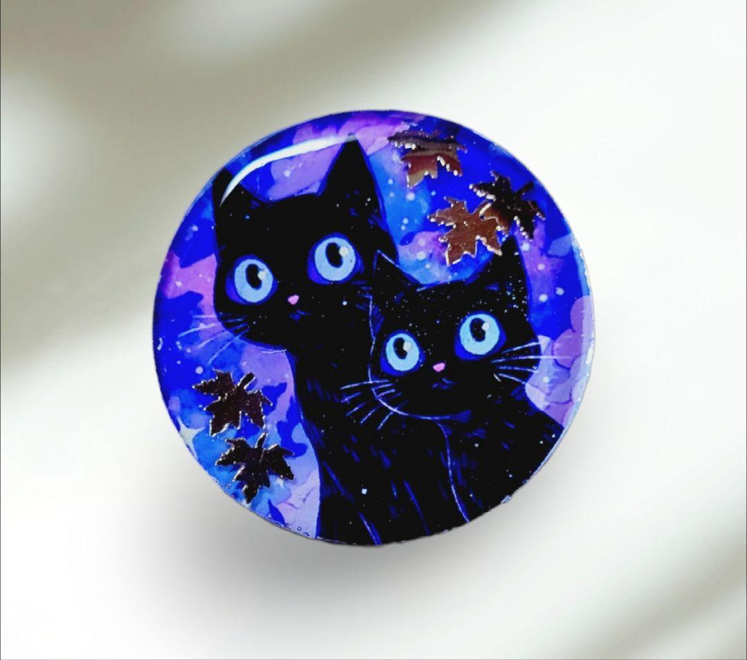 NO.579❤双子 黒猫❤レジンヘアゴム ブローチ