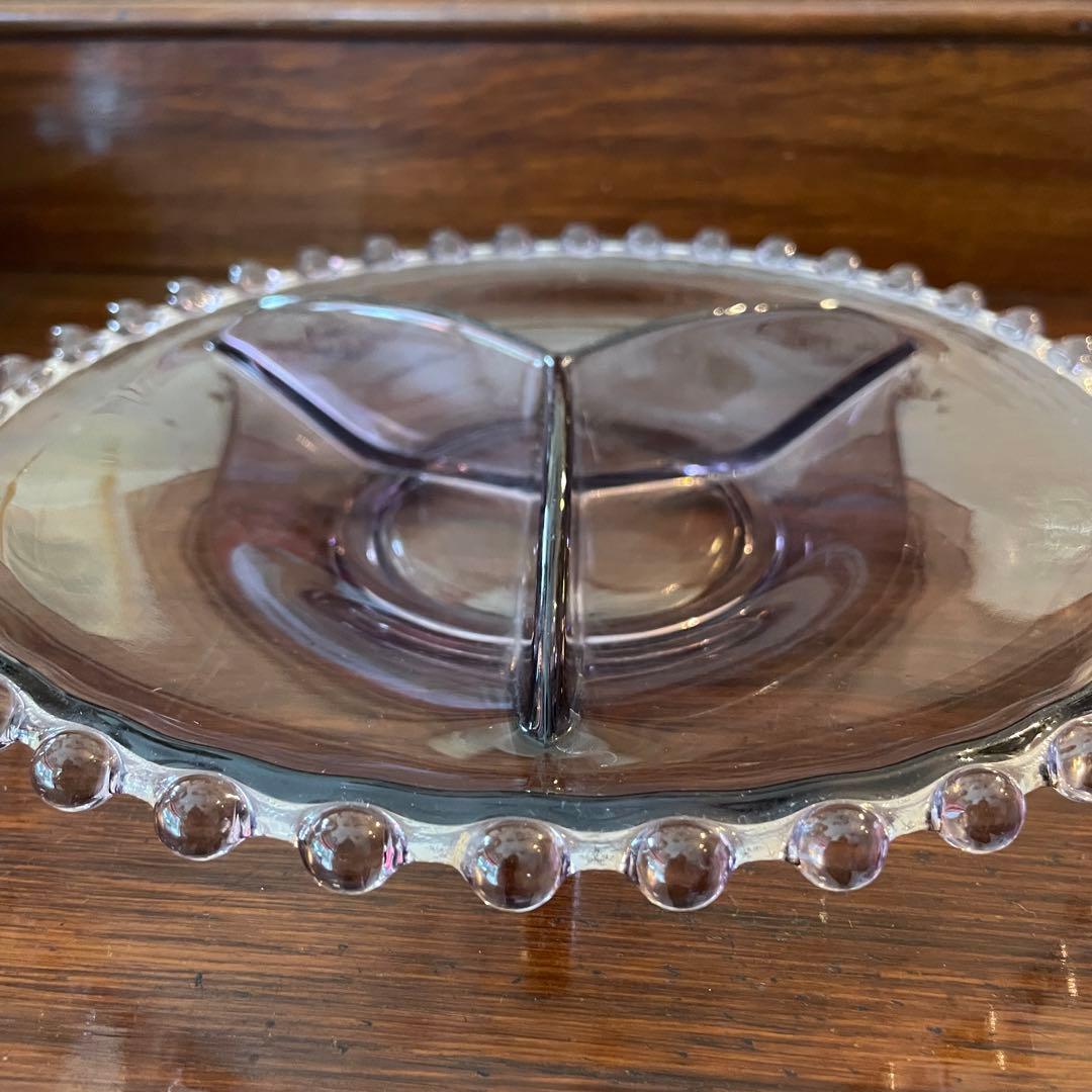 貴重レア！50s〜紫色パープル　キャンドルウィック　アメリカアンティークガラス皿