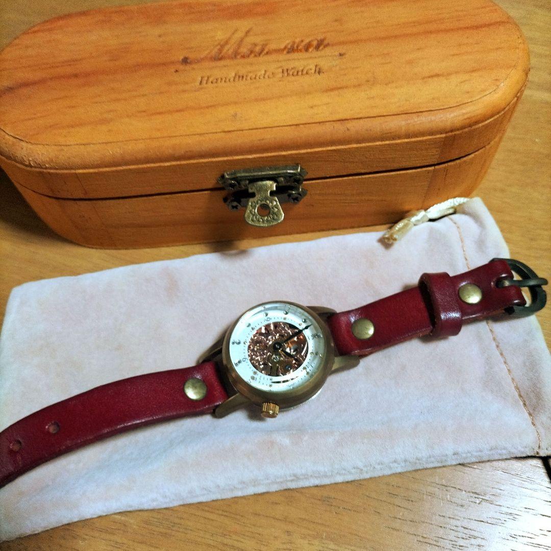 Mu-ra ハンドメイド 赤 レザー 腕時計