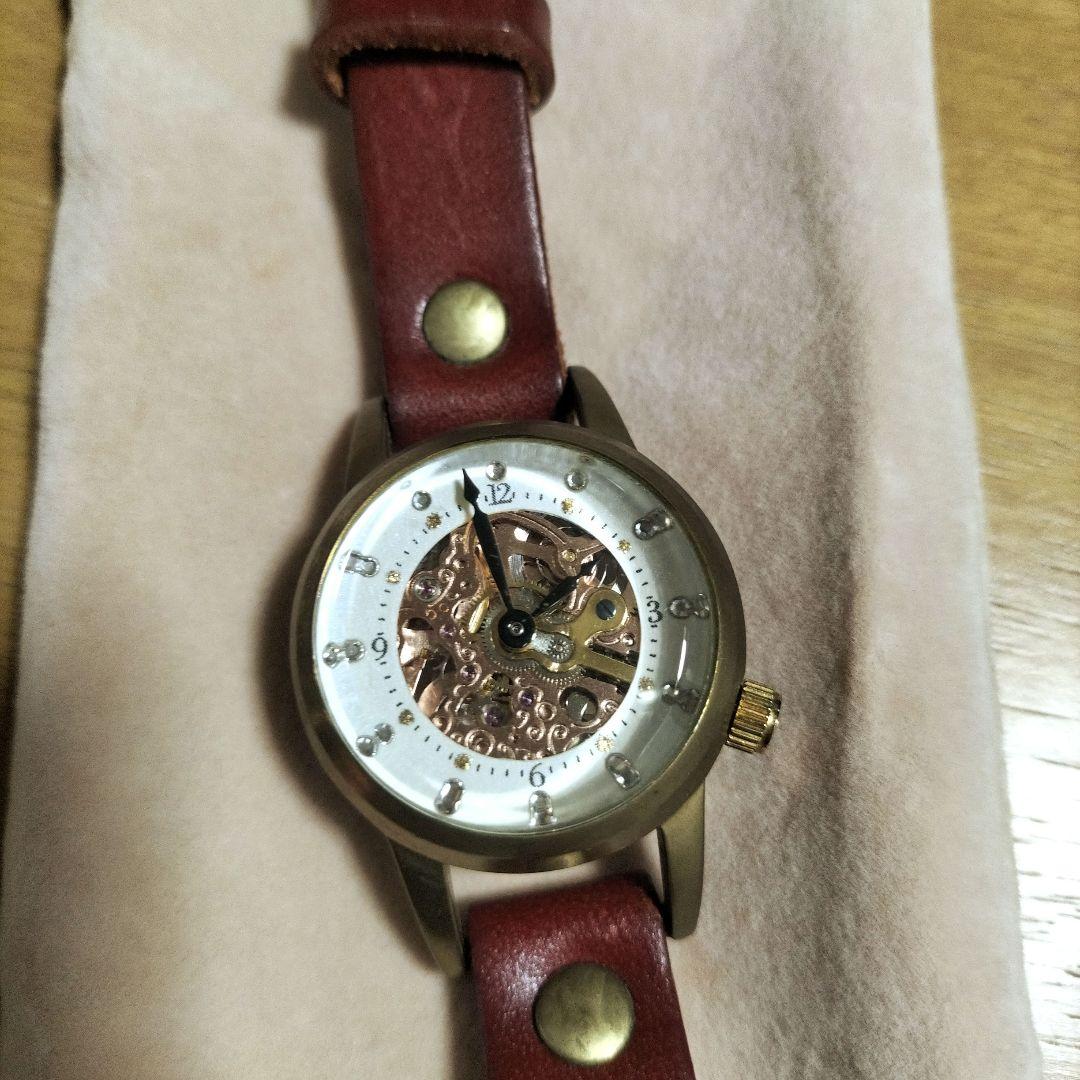 Mu-ra ハンドメイド 赤 レザー 腕時計