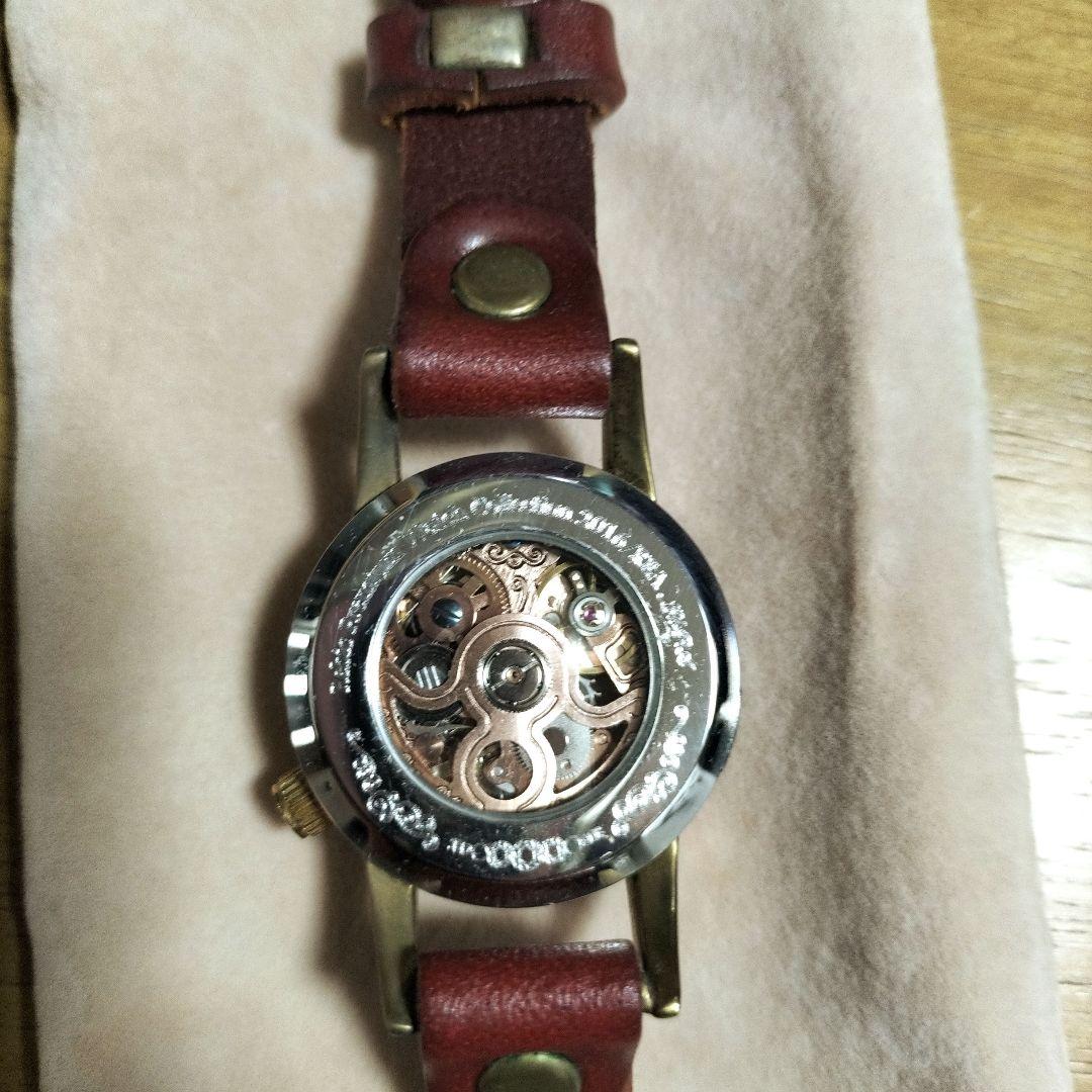 Mu-ra ハンドメイド 赤 レザー 腕時計