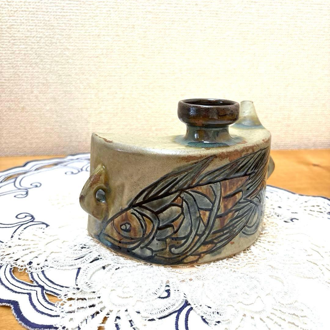 【元箱付き・1989年頃購入】壺屋焼　人間国宝　金城次郎作　魚文抱瓶