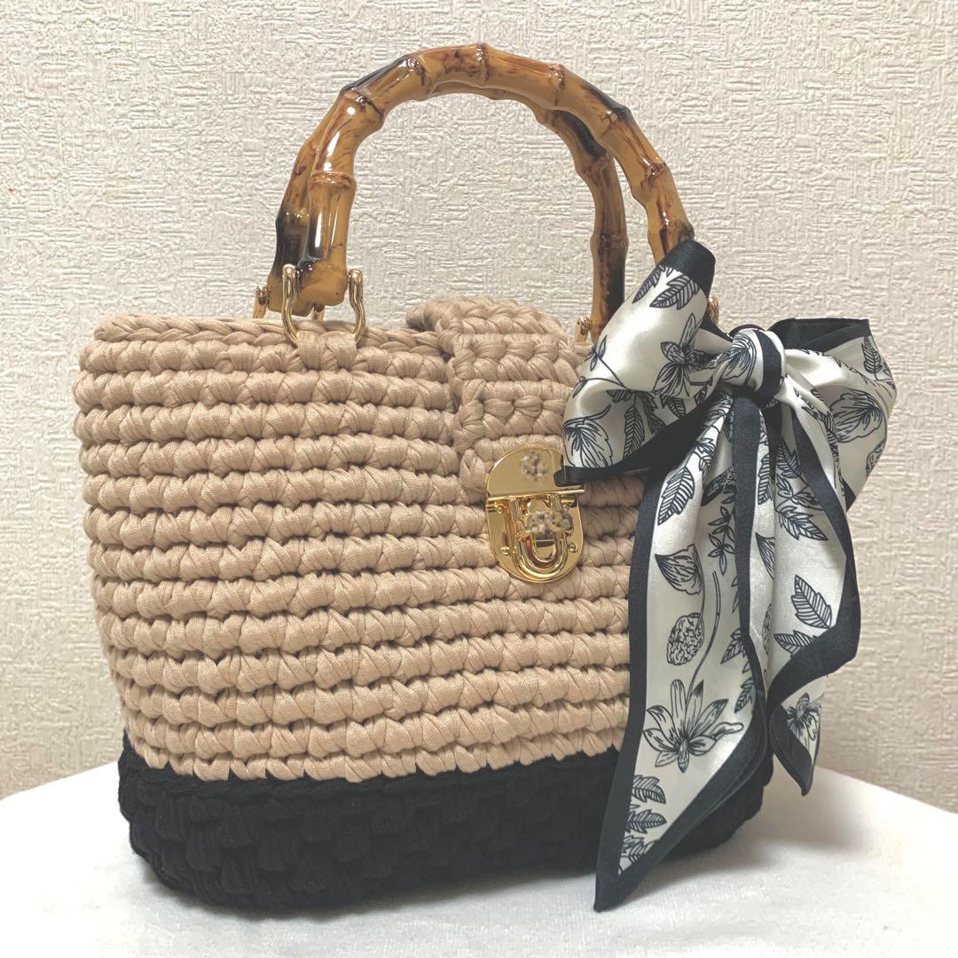 しっかりサイズ/スカーフ付きバイカラートートバッグ