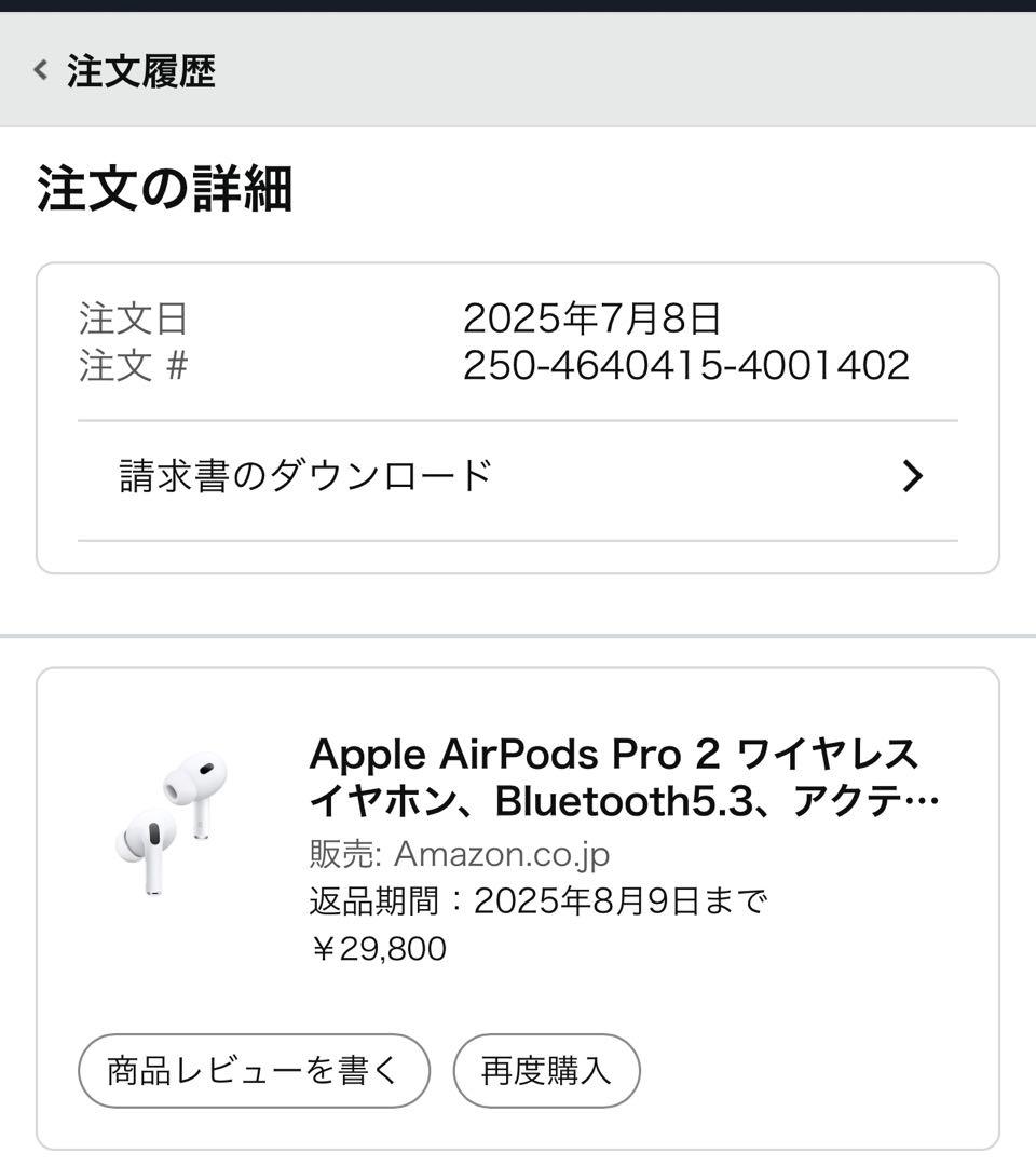 ノ*パ様 AirPods Pro第2世代 ほぼ未使用 本体 イヤーチップ付き タ