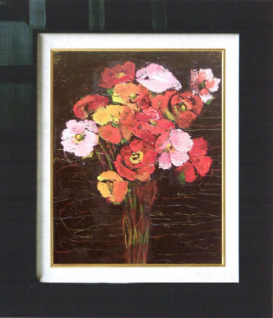 油絵 菅家令子 絵 絵画インテリア 額付(白) uF6-112002 花 ポピー