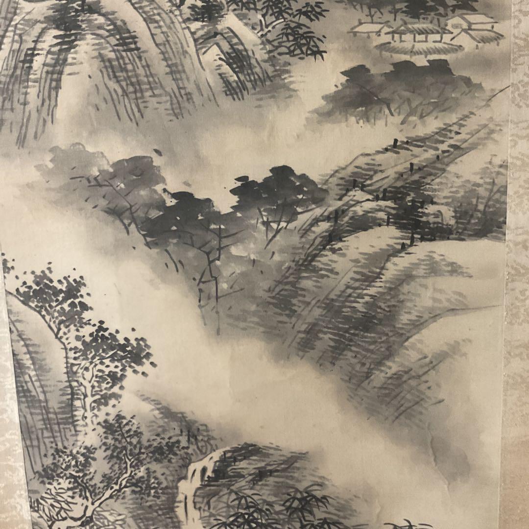 日高鉄翁筆 南画 絹本水墨山水画 落款印在 共箱 タトウ箱付
