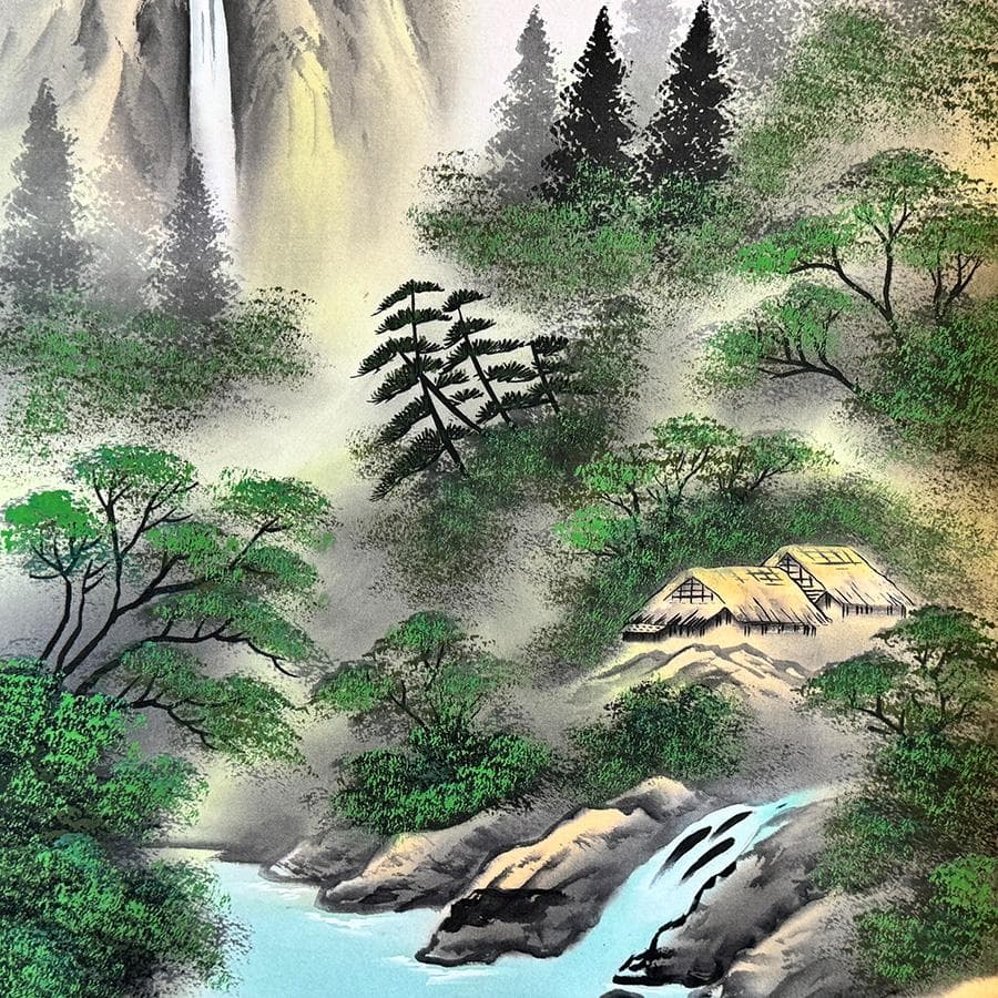 寿山 筆 招福山水画 掛軸 共箱 『 藻をかる 儲かる 』縁起物  金 財運