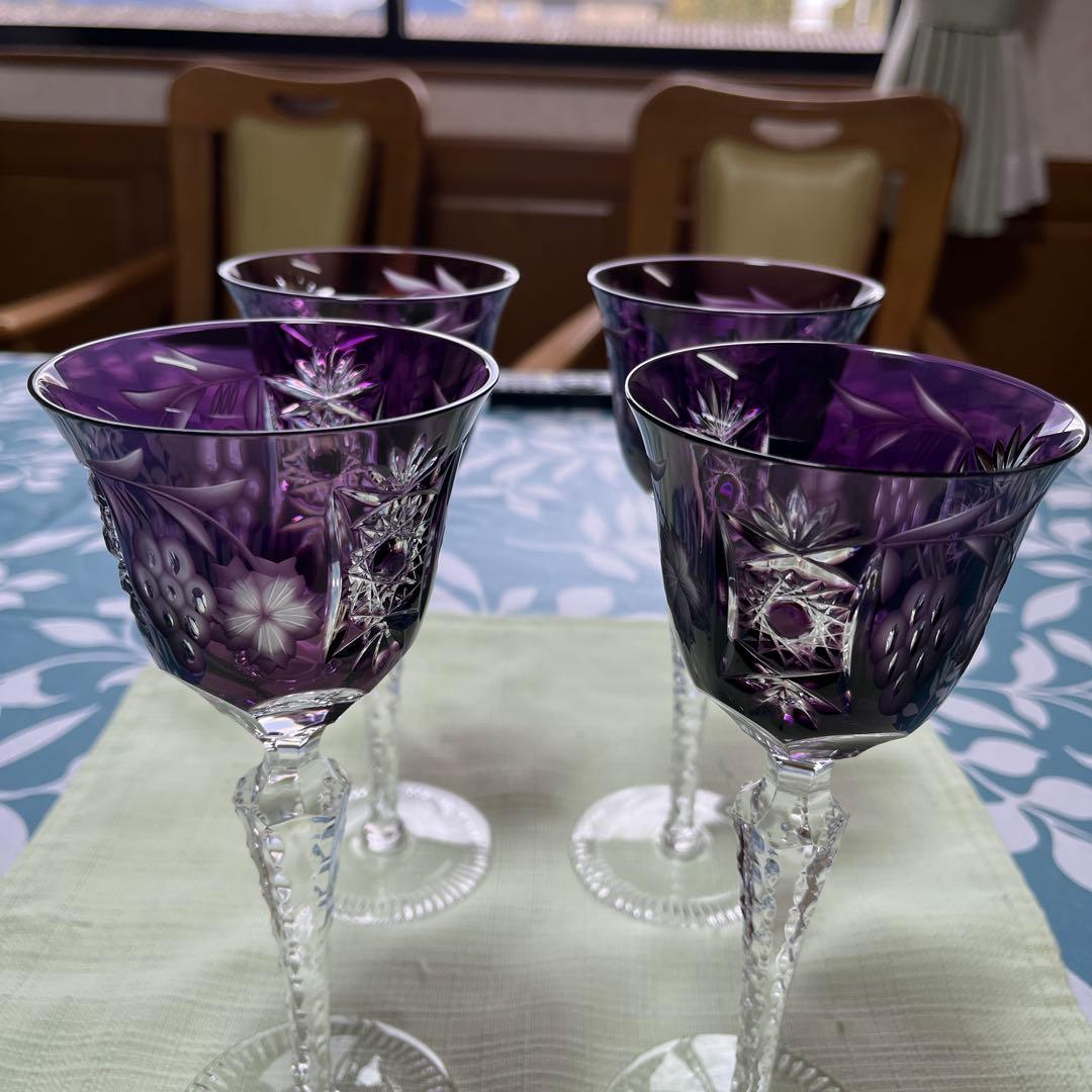 紫色クリスタルガラスグラス4個セット