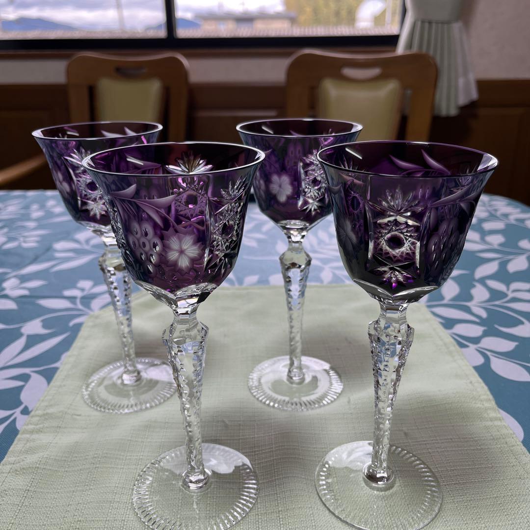 紫色クリスタルガラスグラス4個セット