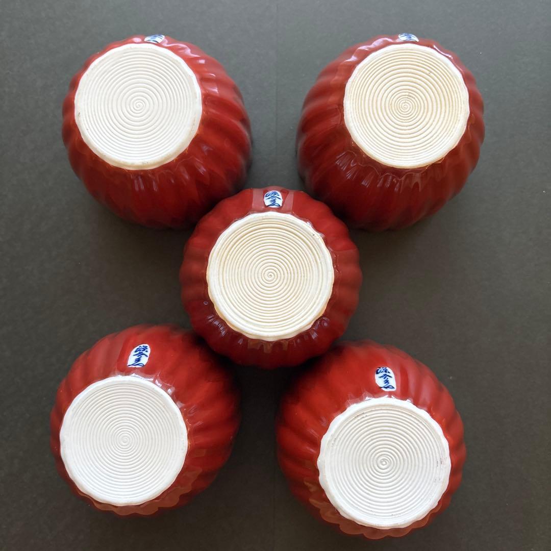 源右衛門　染錦朱泥内菊絵小鉢　5個