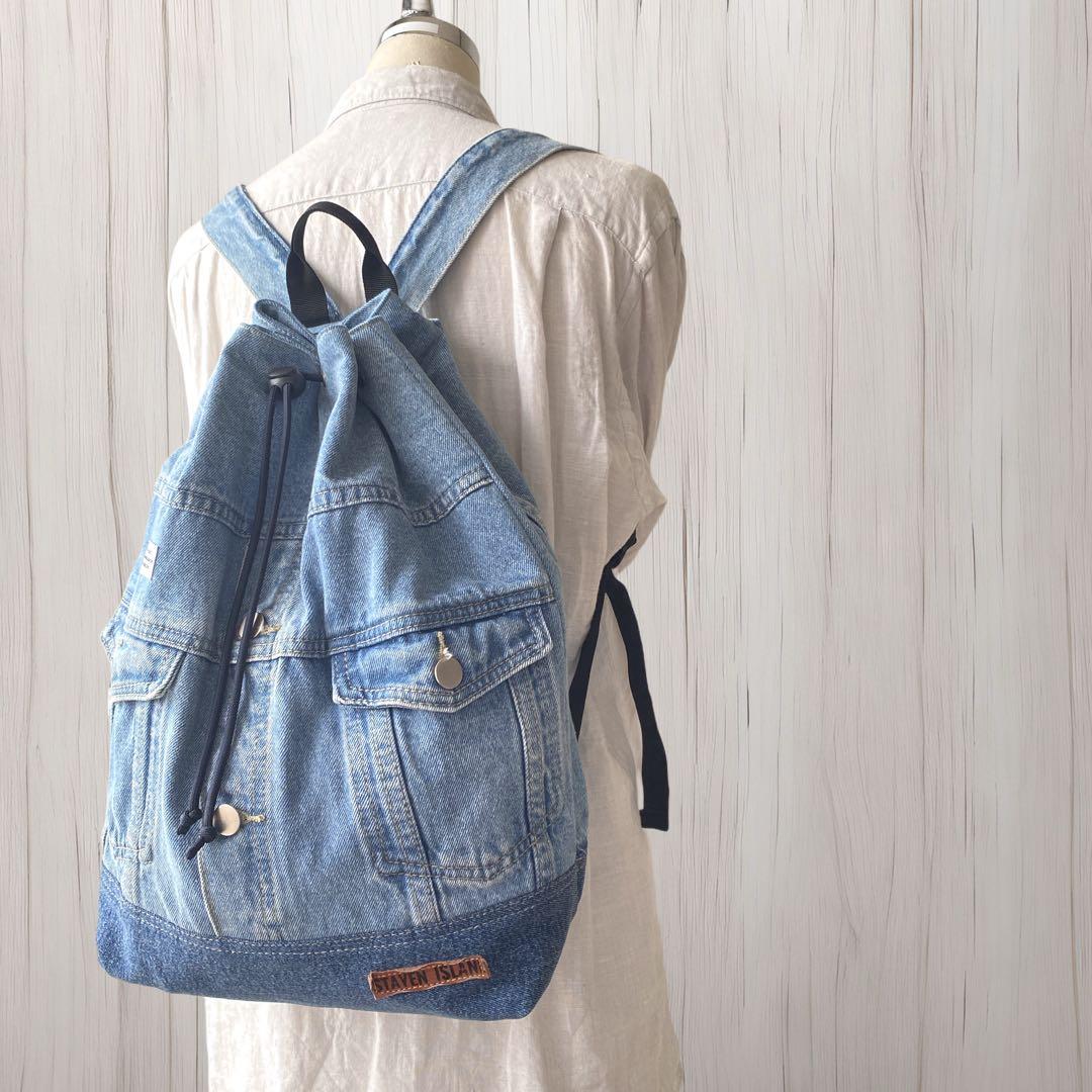 246 デニムリメイク★巾着リュック★デニムリュック