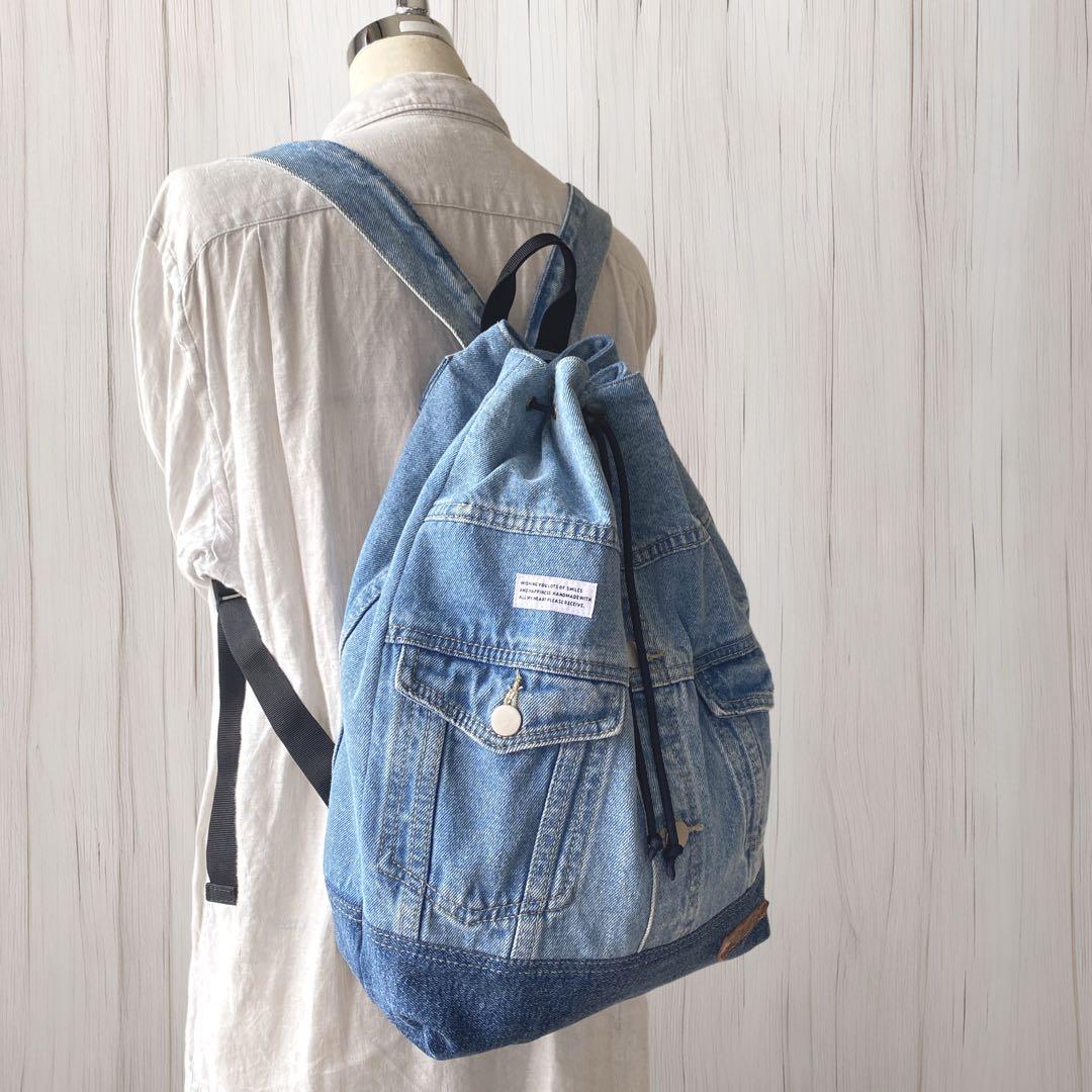 246 デニムリメイク★巾着リュック★デニムリュック