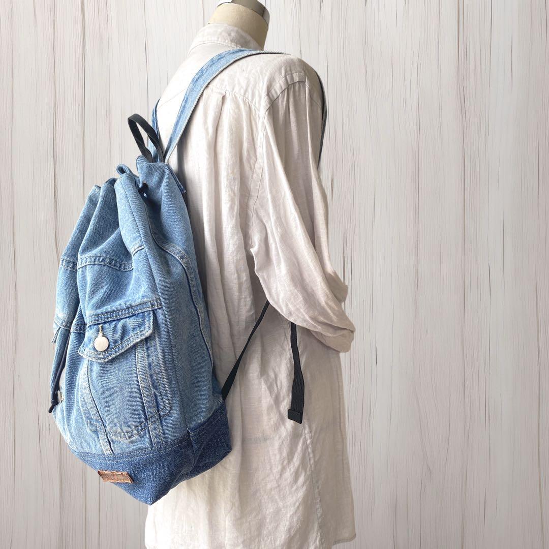 246 デニムリメイク★巾着リュック★デニムリュック